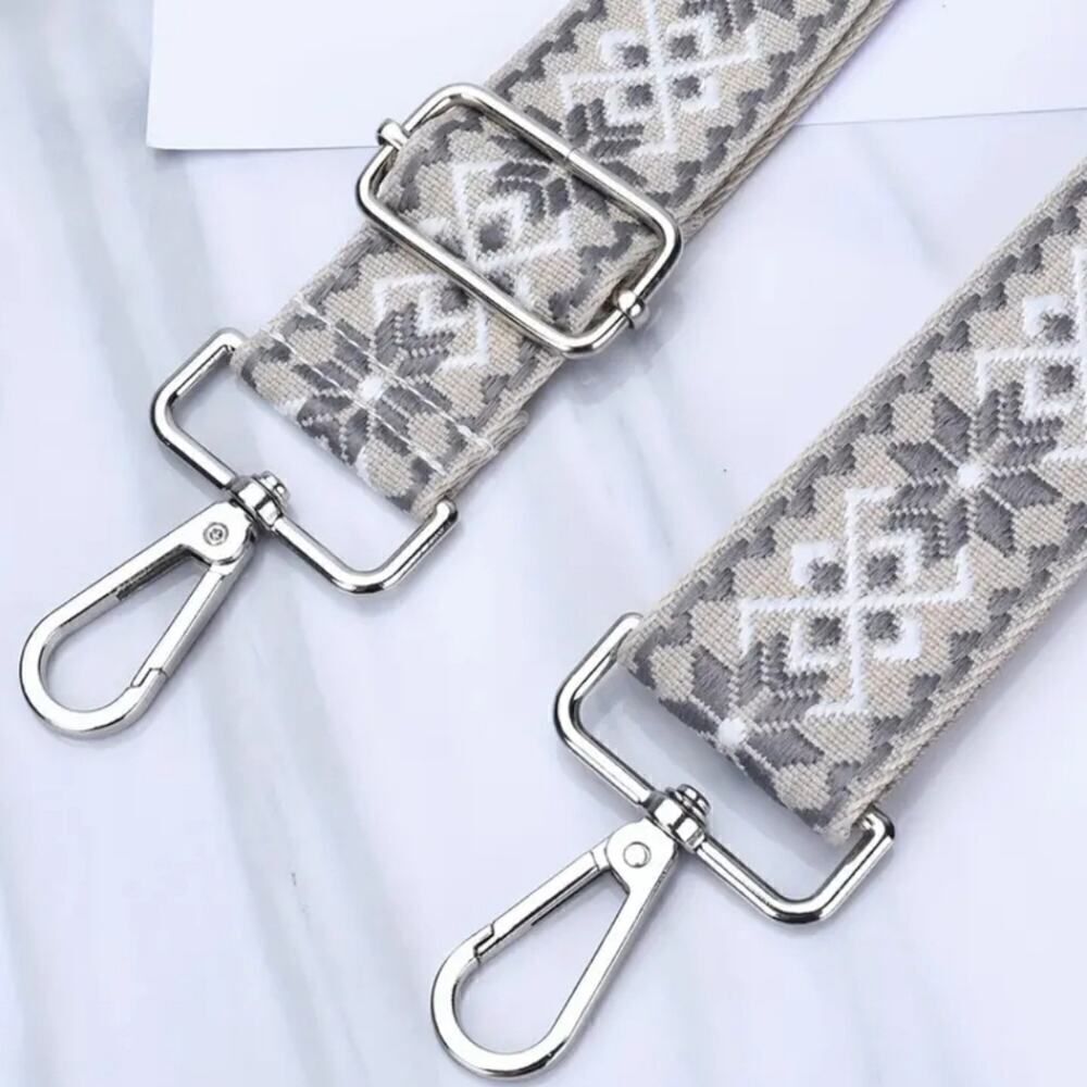 Chic Embroidered Adjustable Bag Strap Beige and Grey - Picture 2 of 6